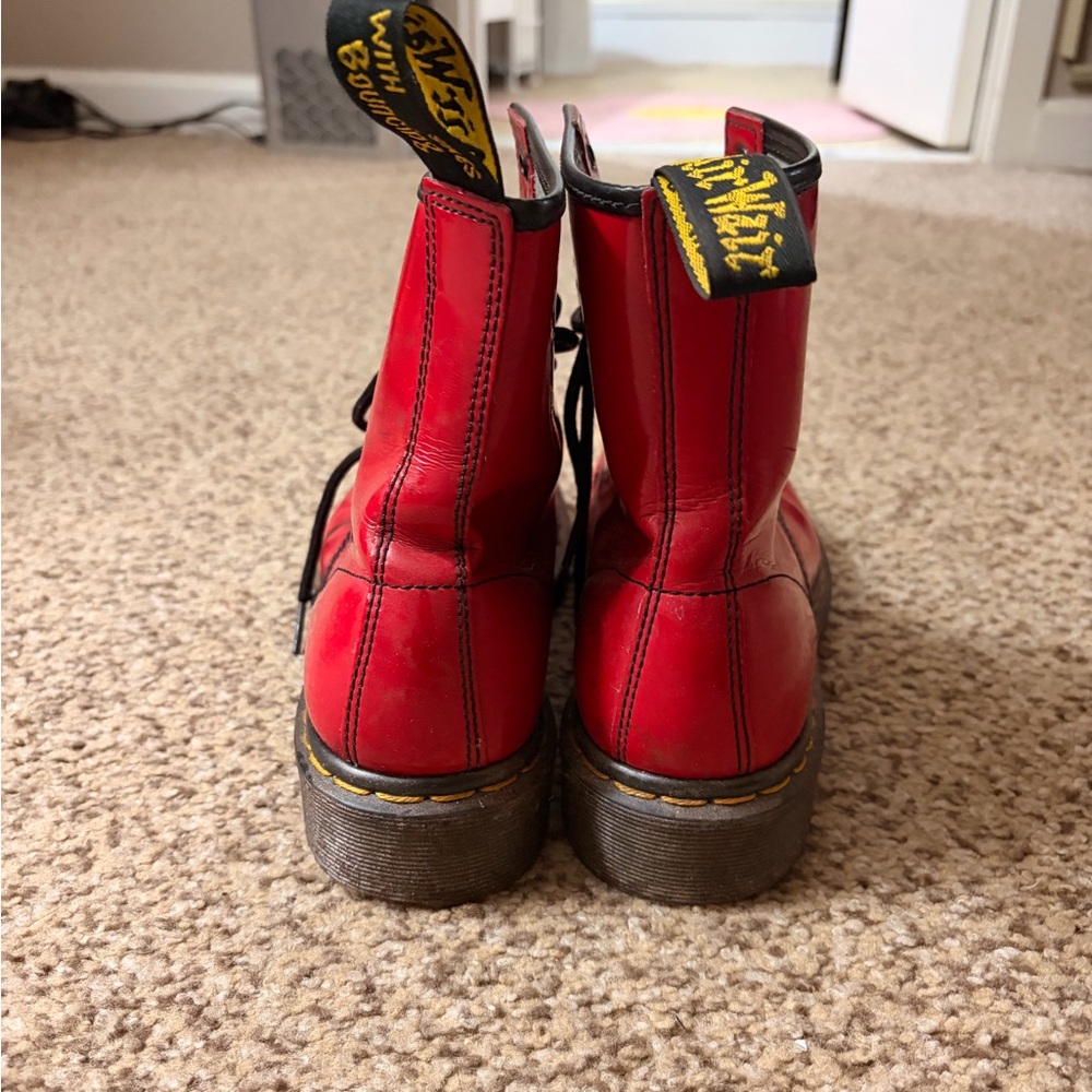 Dr. Martens Red Patent Leather Boots - Picture 2 of 8